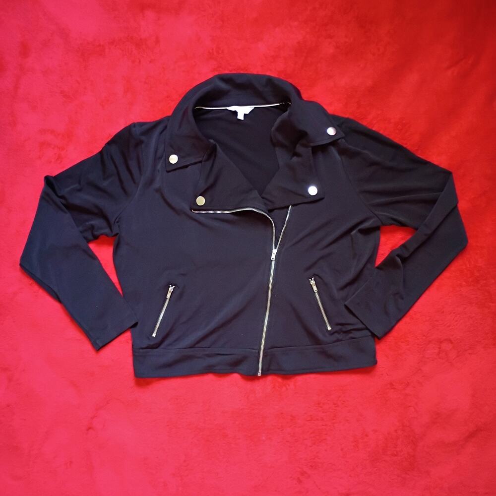 Cropped Knit Moto Jacket Ladies Size L Candies Black Y2K Grunge Edgy Indie